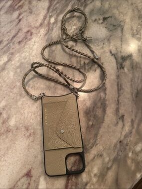 Bandolier Beige Leather Crossbody Phone Wallet with Braided Strap